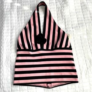 Pink and black striped halter top